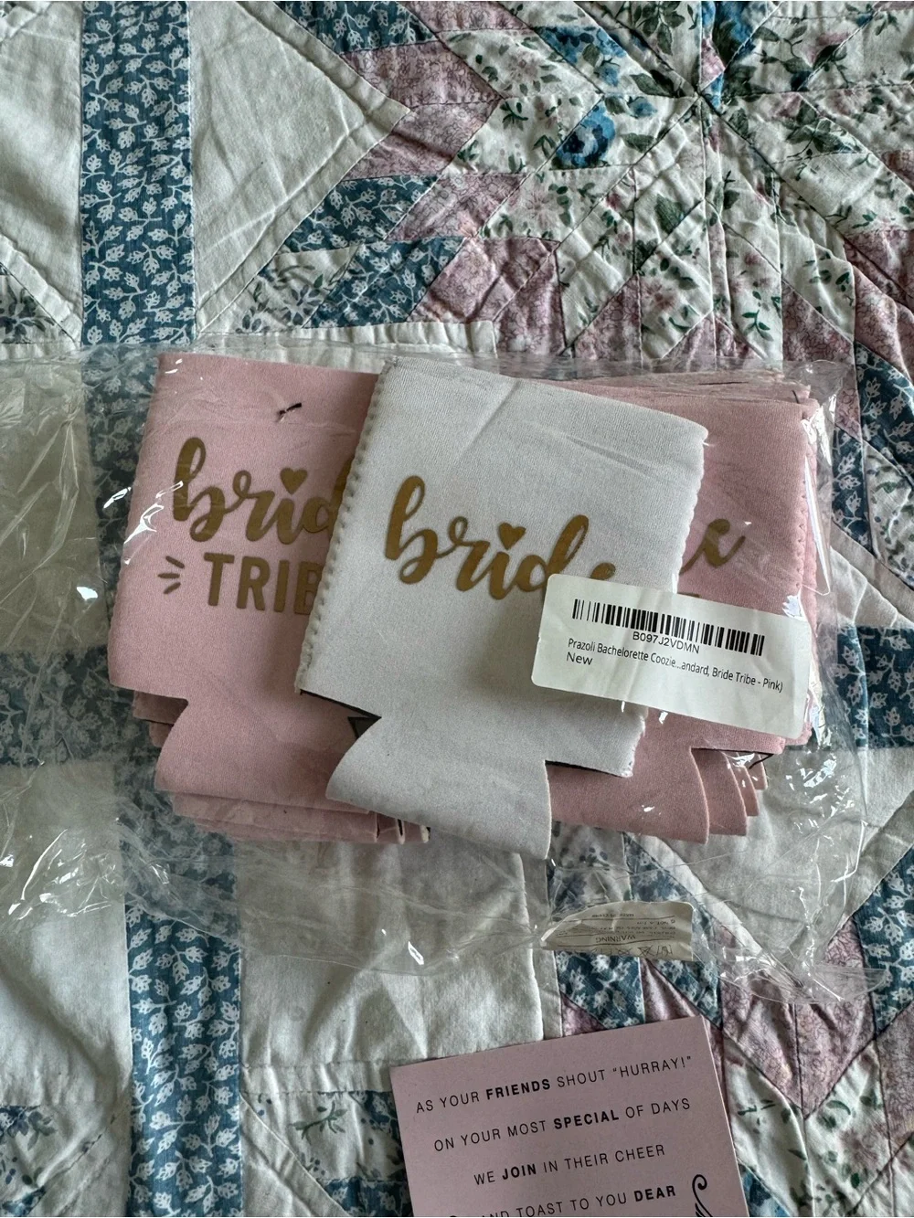 Bride Tribe Pink & Gold Can Cooler Set